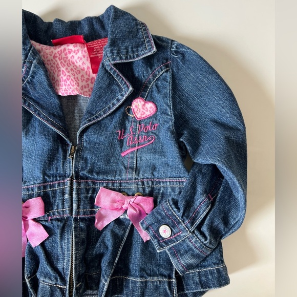 U.S. Polo Assn. Denim Jean Jacket w Bows Cheetah Print Accents 2T Girls - Picture 1 of 6